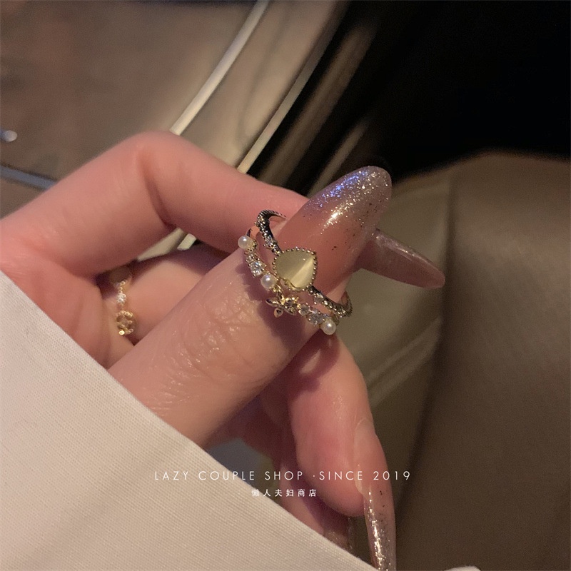Nhẫn Mạ Vàng Mặt Trái Tim Đính Ngọc Trai Nhân Tạo Thời Trang