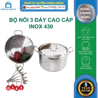 Bộ nồi xửng hấp inox 430 FiveStar Standard 3 đáy bếp từ nắp inox tặng 5 muỗng ăn