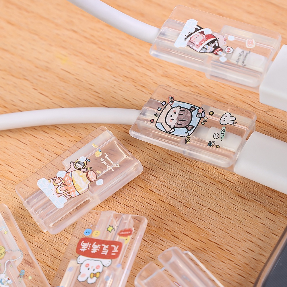 1 Kẹp Bảo Vệ Dây Cáp Sạc iPhone Bằng TPU Mềm Trong Suốt Họa Tiết Hoạt Hình Dễ Thương