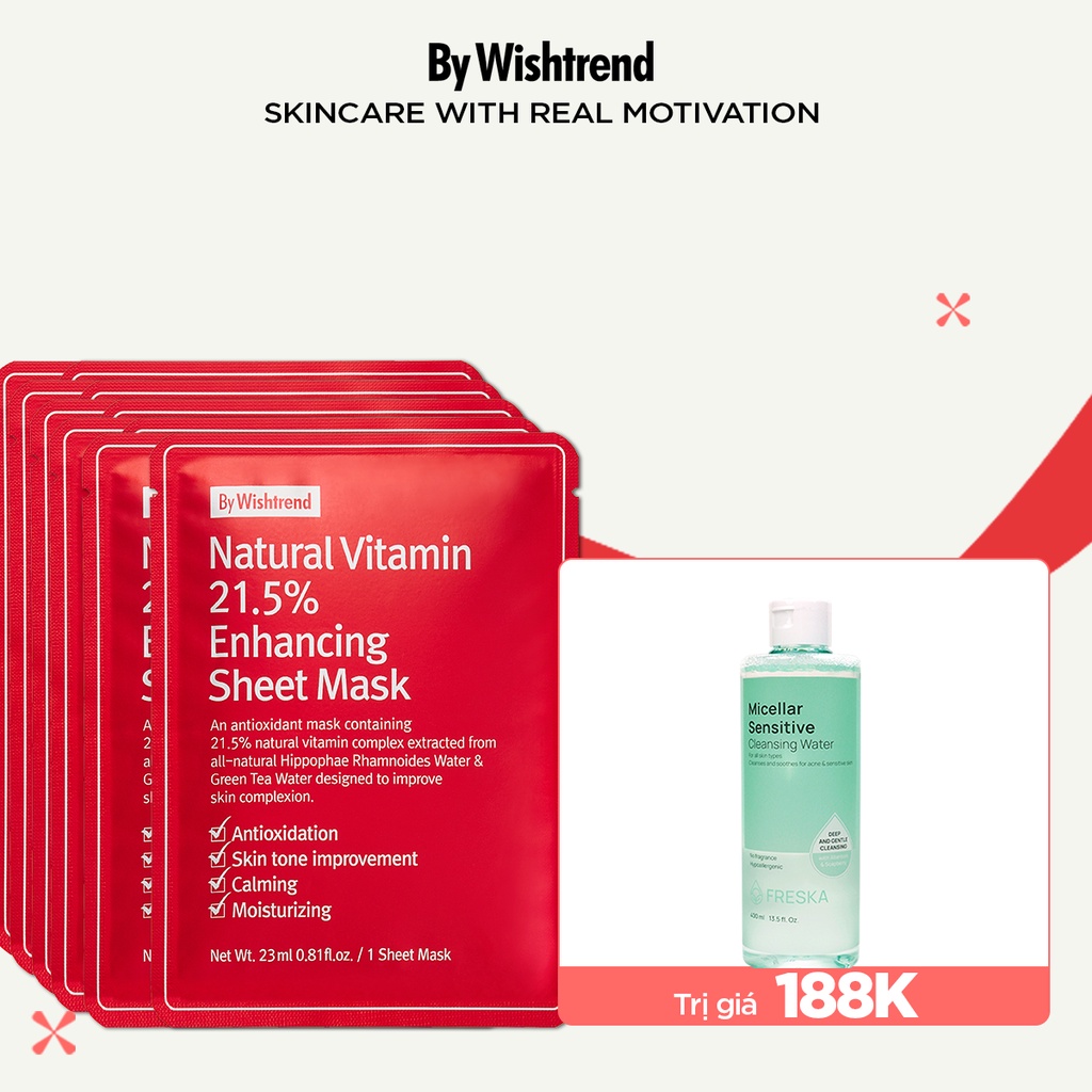 10 By Wishtrend mặt nạ giấy Natural Vitamin 21.5% Enhancing Sheet Mask 23ml
