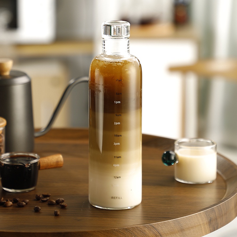 Bình Nước Thủy Tinh Dày Dung Tích 500ml Có Thang Đo Thời Gian Chống Rò Rỉ