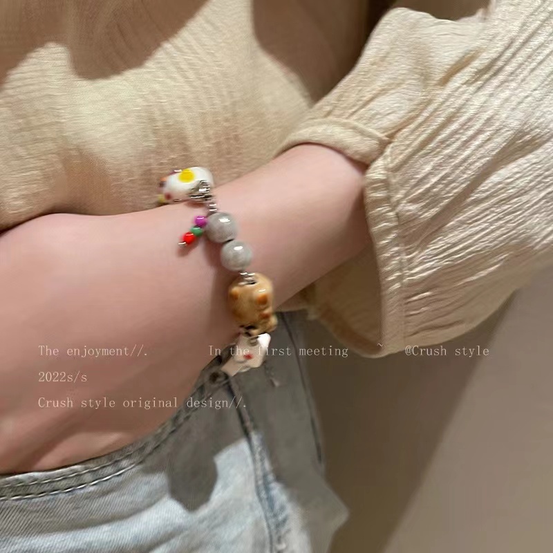 iF YOU Vòng Đeo Tay Hạt Đá Resin Hình Gấu Hoạt Hình Dễ Thương Dành Cho Nữ