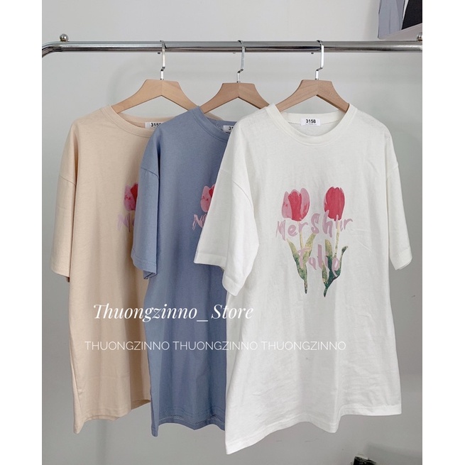 [Ảnh thật/Video] Áo phông in hoa nhẹ nhàng chất vải dày dặn