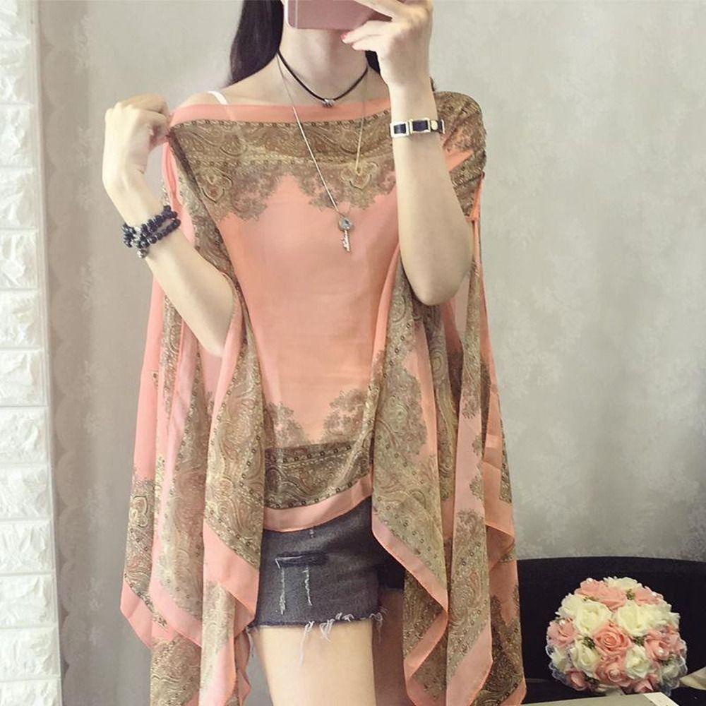 IVORY Khăn Choàng Chiffon Cỡ Lớn In Họa Tiết Hoa Phong Cách Dân Tộc Độc Đáo Thời Trang Đi Biển