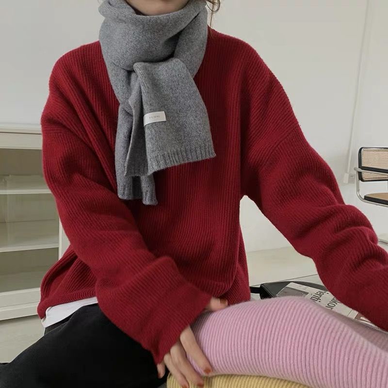 Dongdaemun Khăn Quàng Cổ Len Dệt Kim Màu Trơn Dễ Phối Đồ Thời Trang Mùa Đông Hàn Quốc Dành Cho Cặp Đôi