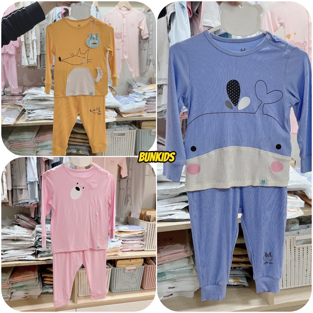 Bộ quần áo dài tay LITTLE LOVE LIL tăm & smoothy mỏng mát quanh năm