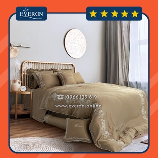 Bộ chăn ga everon est23036 màu nâu, chất liệu tencel chính hãng