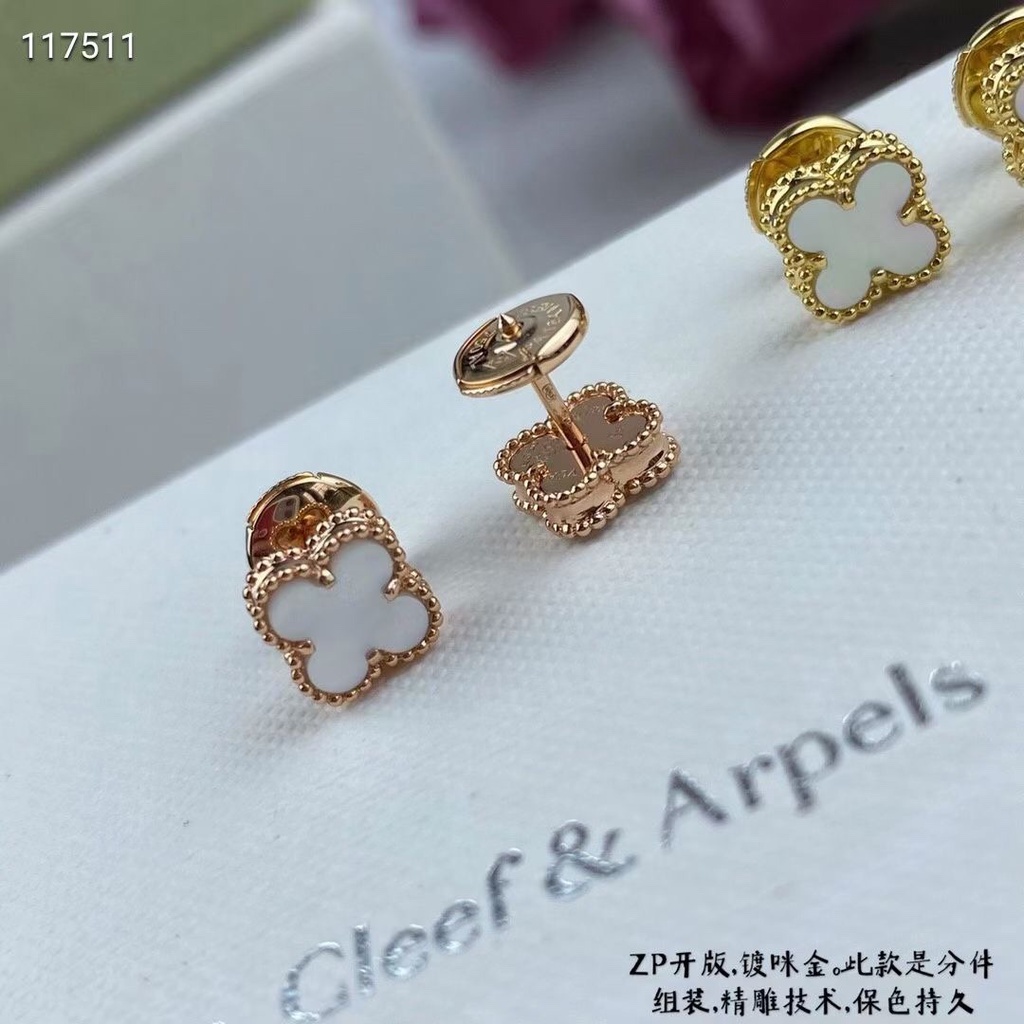 Bông Tai mini Hình Cỏ Bốn Lá Mạ Vàng 18K / Bạc Dày 9mm Làm Quà Tặng Sinh Nhật / Lễ Tình Nhân