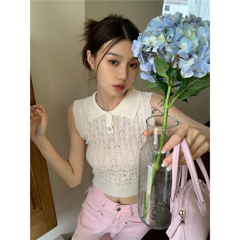 Áo Dệt Kim Sát Nách Dáng Ngắn Thời Trang Cho Nữ