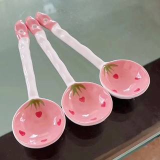 Thìa gốm dâu tây THIA2 cute dễ thương thìa cơm muôi canh gốm sứ