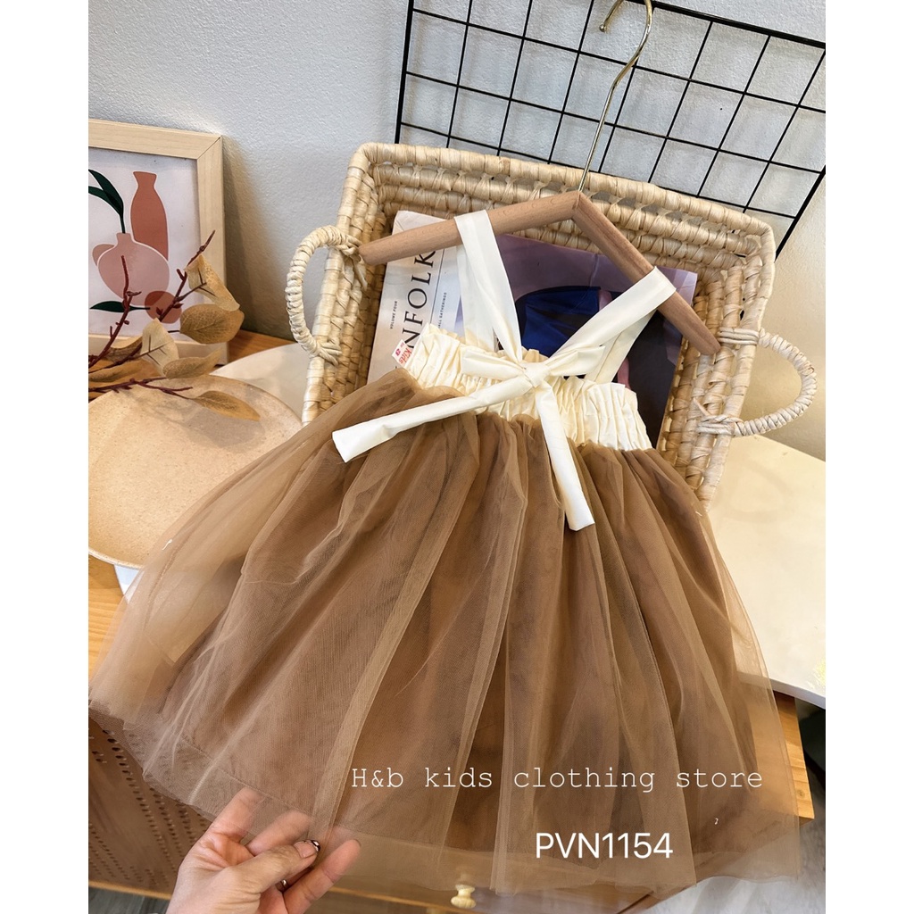 Váy voan lưới nâu bé gái