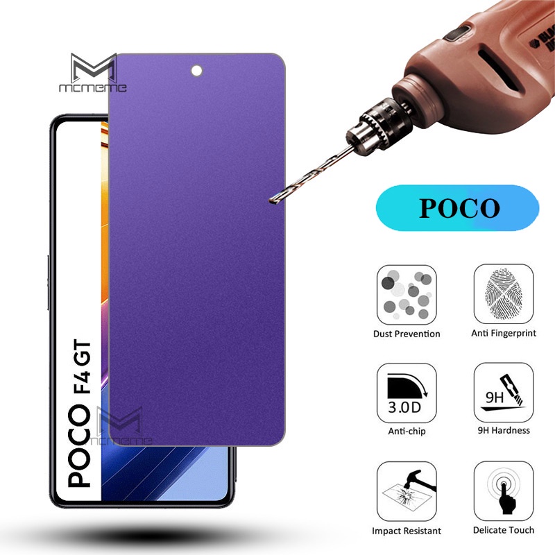 Kính cường lực chống bám vân tay toàn màn hình ánh tím tia sáng xanh cho Xiaomi POCO M6 F5 X5 M5 M5s C40 X4 X3 NFC F3 F4 GT M4 M3 F2 Pro 5G PocoPhone F1