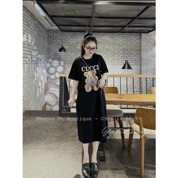 Đầm Cotton Dáng Suông Hoạ Tiết Gấu Mã HH18