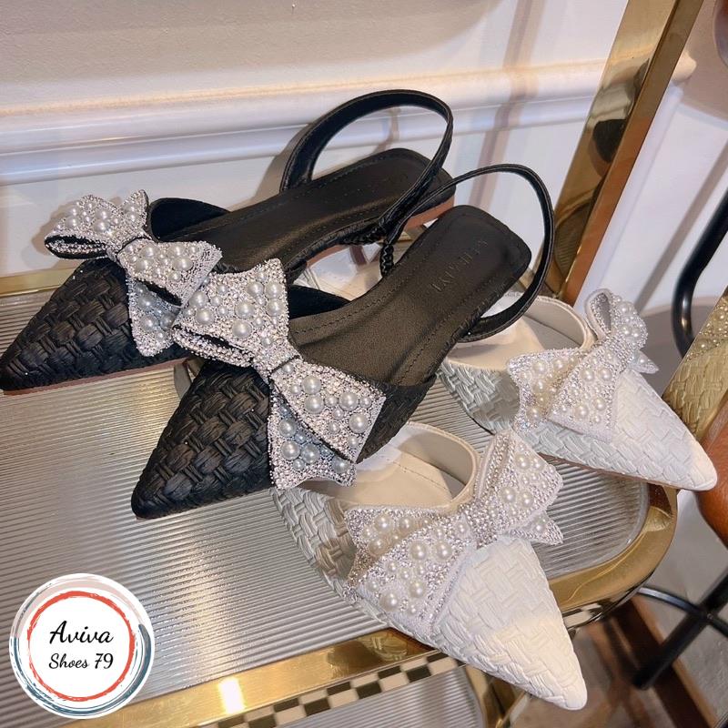 Giày sục mũi nhọn sandab Nơ ngoc hot  siêu hót 2023