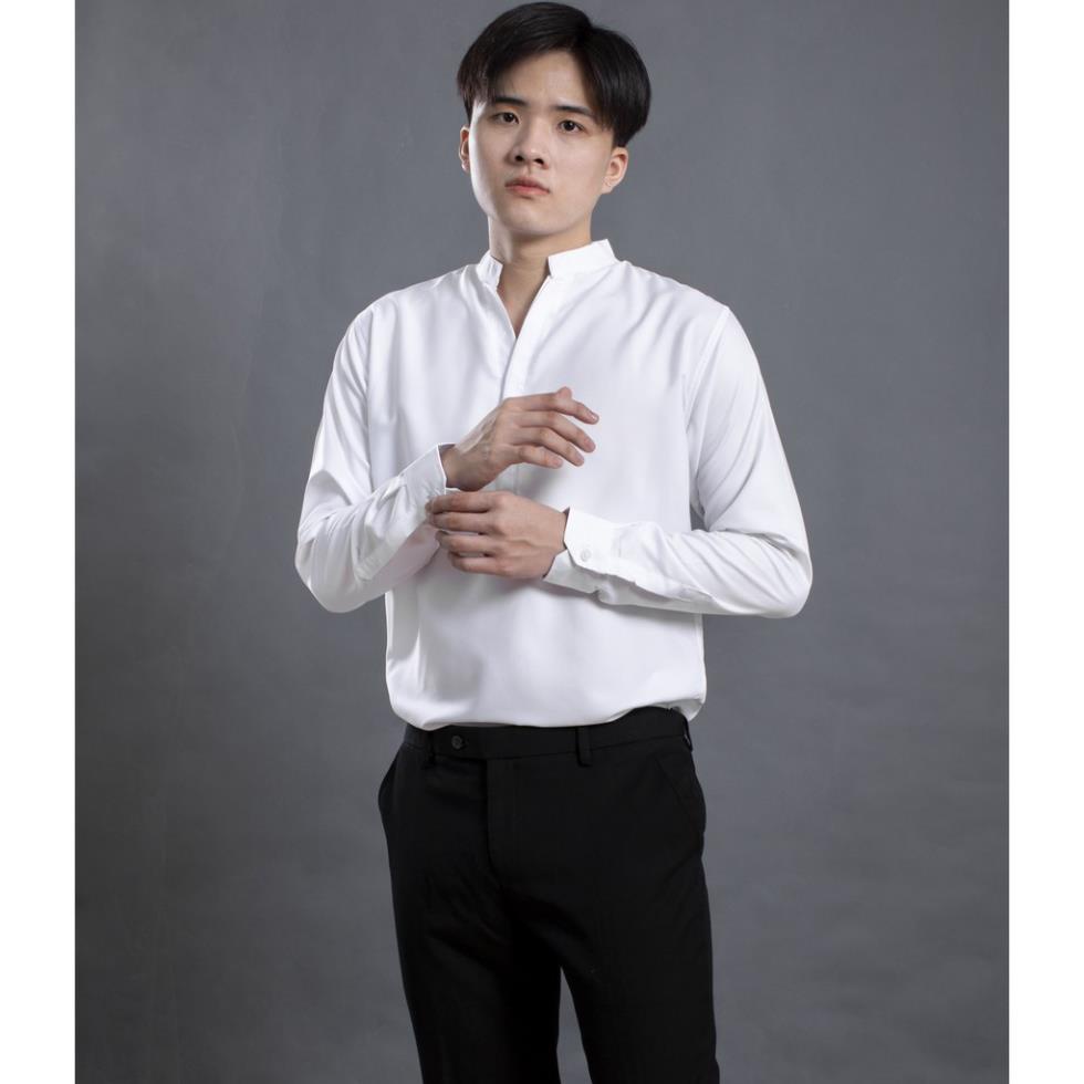 Áo sơ mi nam tay dài cổ trụ trẻ trung LADOS - 8045 phong cách Hàn Quốc chất đẹp form chuẩn hot