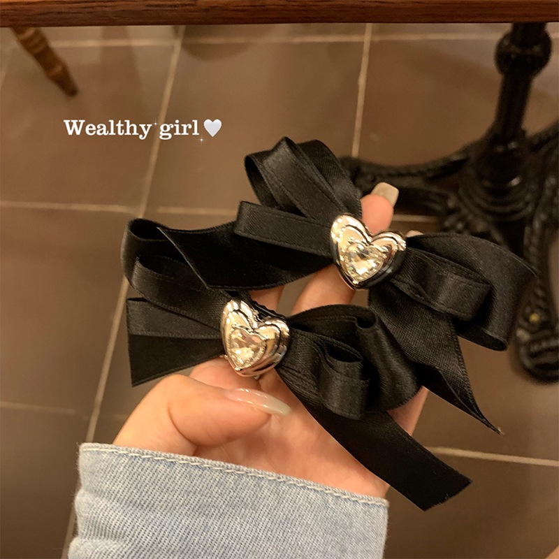 Kẹp Tóc Hình Nơ Đen Đính Kim Cương Phong Cách Hàn Quốc Cho Nữ