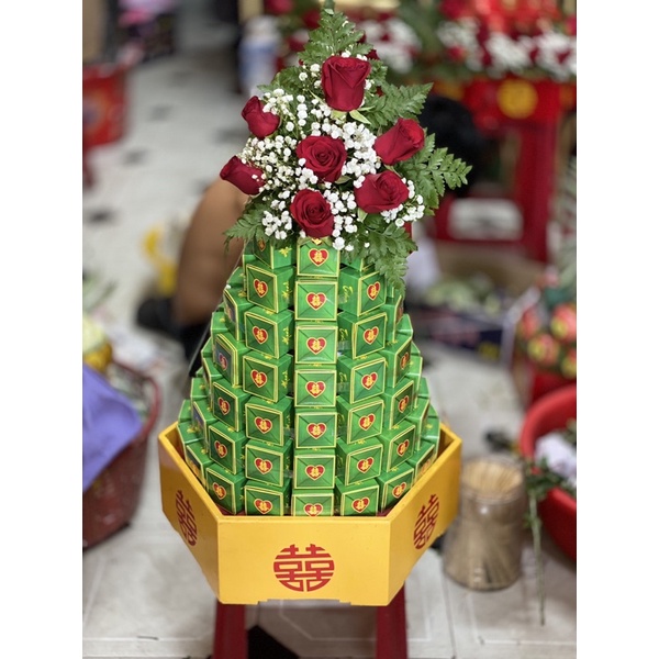 Combo 100c Hộp Phu Thê-Hộp đựng bánh phu thê in chữ và trái tim mẫu mới