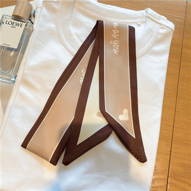 Băng Đô Cài Tóc / Khăn Choàng Cổ Bằng Lụa In Họa Tiết Trái Tim / Chữ Thắt Nơ Cầm Tay Trang Trí Túi Xách