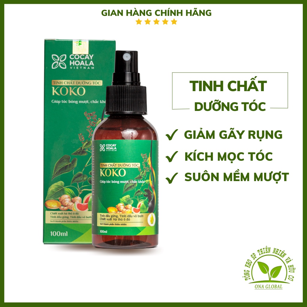 Xịt dưỡng tóc tinh dầu hà thủ ô bưởi gừng tươi phục hồi hư tổn ngăn rụng kích thích mọc tóc cỏ cây hoa lá KoKo 100ml