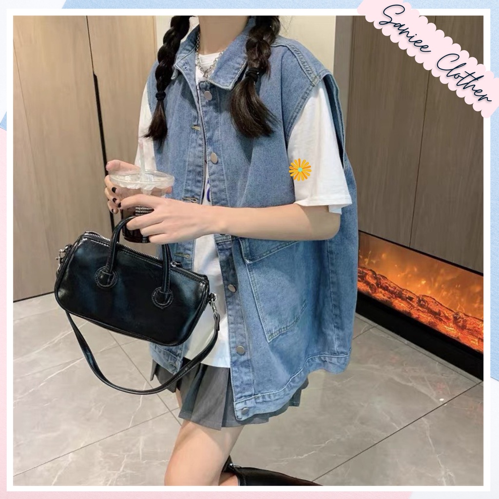 Áo gile jeans nữ dáng hàn, áo khoác bò nữ không tay có túi style đường phố Saniee Clothes