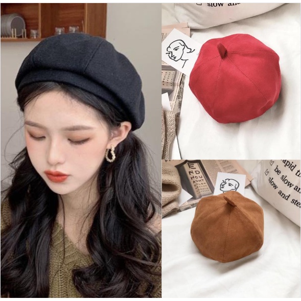 Mũ nồi ka ki trơn, mũ nồi kẻ dạ thời trang nam nữ phong cách trẻ