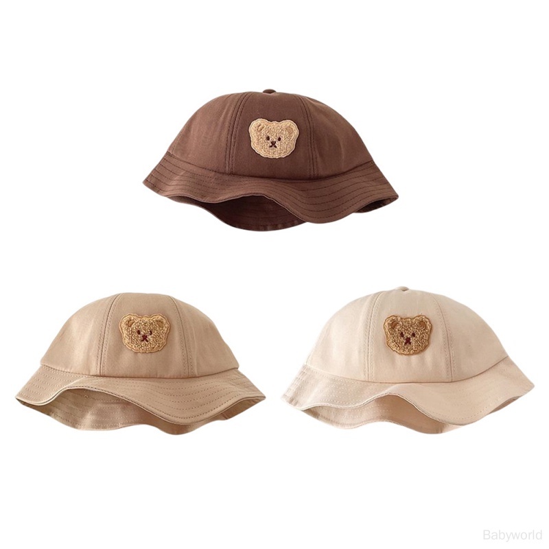 Mũ Tai Bèo Chống Nắng Màu Trơn Họa Tiết Gấu Hoạt Hình Dễ Thương Cho Bé