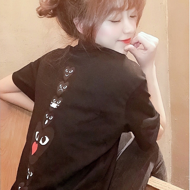 Cdg Kawakubo Rei Áo Thun Cặp Đôi Ngắn Tay In Hình Sợi Dây Tình Yêu Màu Đen Thời Trang Cho Nam Và Nữ