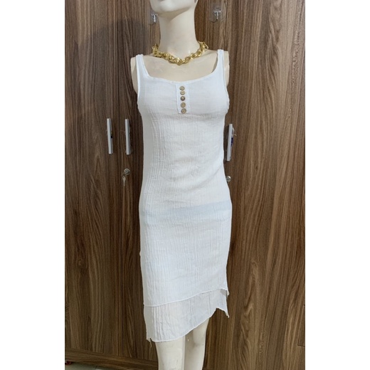 Đầm trắng 2 dây, vải xô 2 lớp. Size S-M , thanh lý