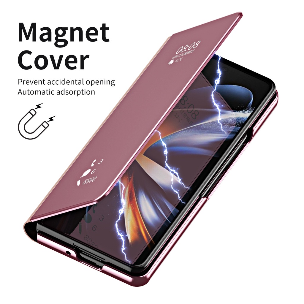 Ốp Điện Thoại Nắp Gập Mặt Gương Bằng Da PU Dành Cho Samsung Galaxy Z Fold 4 3 2 5G Fold4 Fold3 Fold2