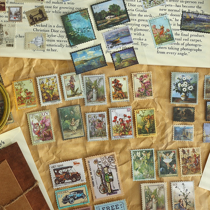 Bộ 4 Miếng Dán Trang Trí Sổ Lưu Niệm diy Hình Hành Lý Thân Cây Kiểu Vintage