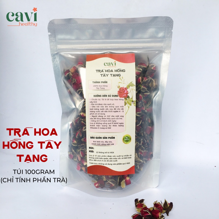 Trà Hoa Hồng Tây Tạng 100gr Sấy Khô Nguyên Nụ Thơm Đẹp Cavi Healthy Giảm Stress, Thải Độc