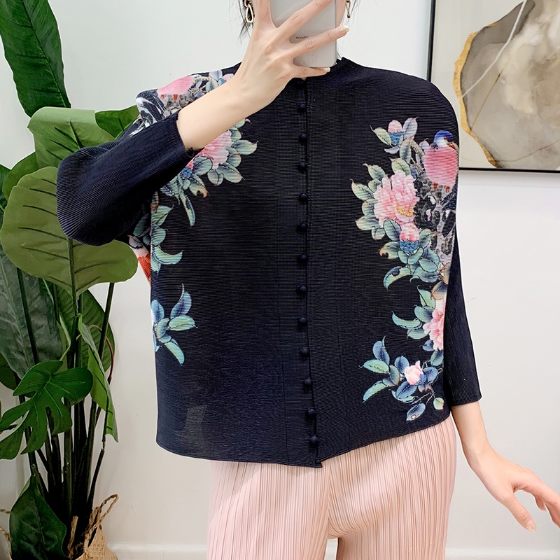 2023 new style issey miyake pleated in top spring summer chinese style retro loose middle-aged mother niche shirt phụ nữ