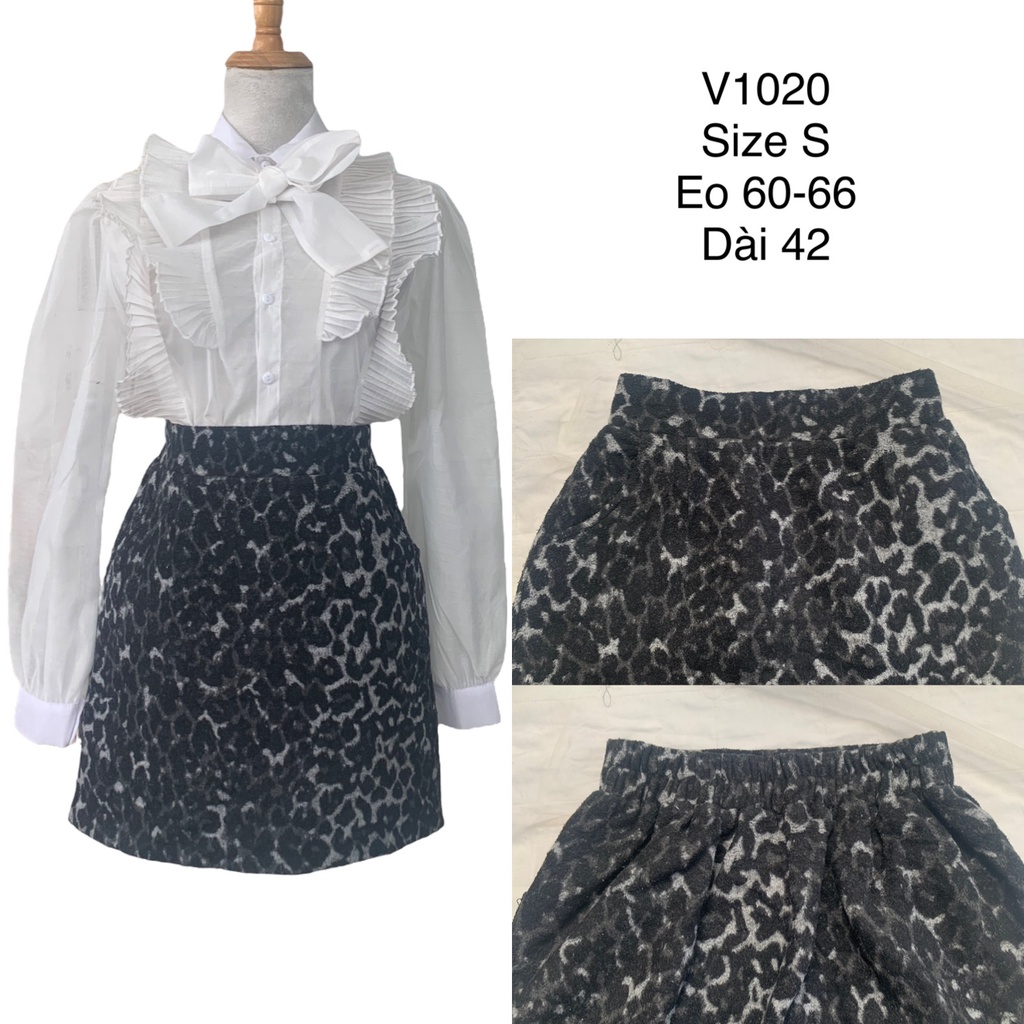 Chân váy chữ A V1020 form ngắn họa tiết da beo cạp chun sau chất vải dạ lông 2hand Nhật si tuyển ảnh thật