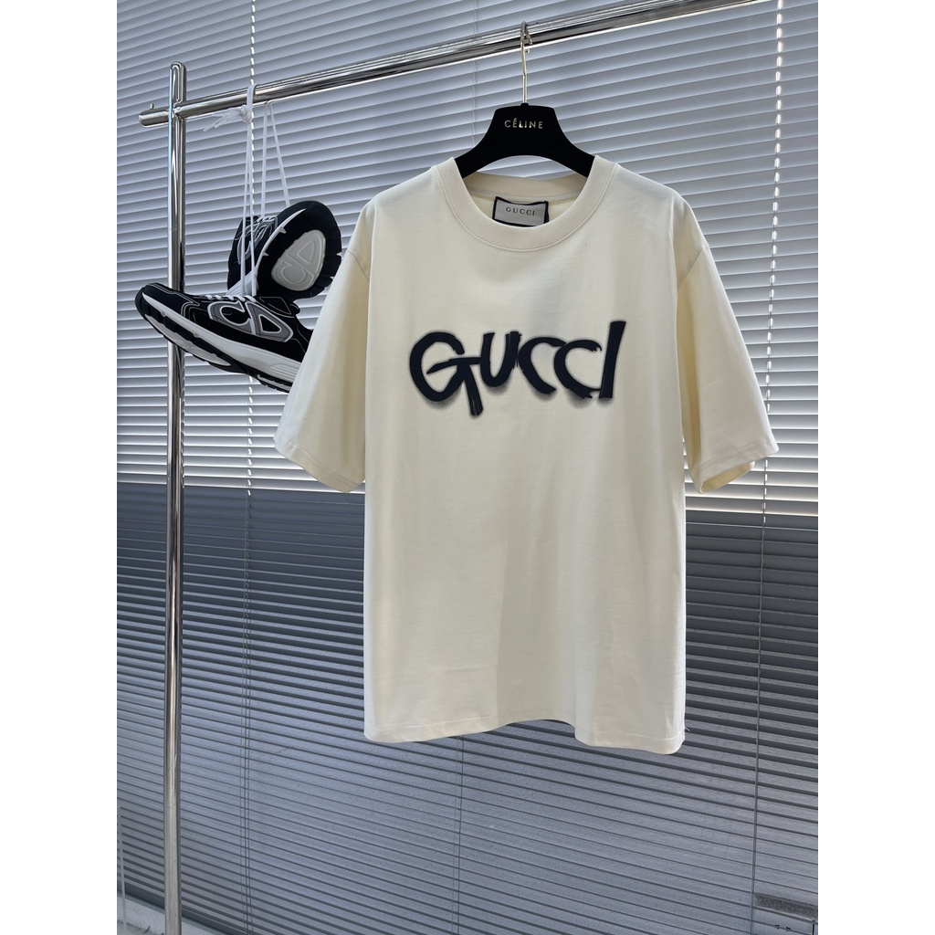 Áo thun cotton ngắn tay nam nữ Gucci GC GG đơn sắc in chữ cái thương hiệu thời thượng