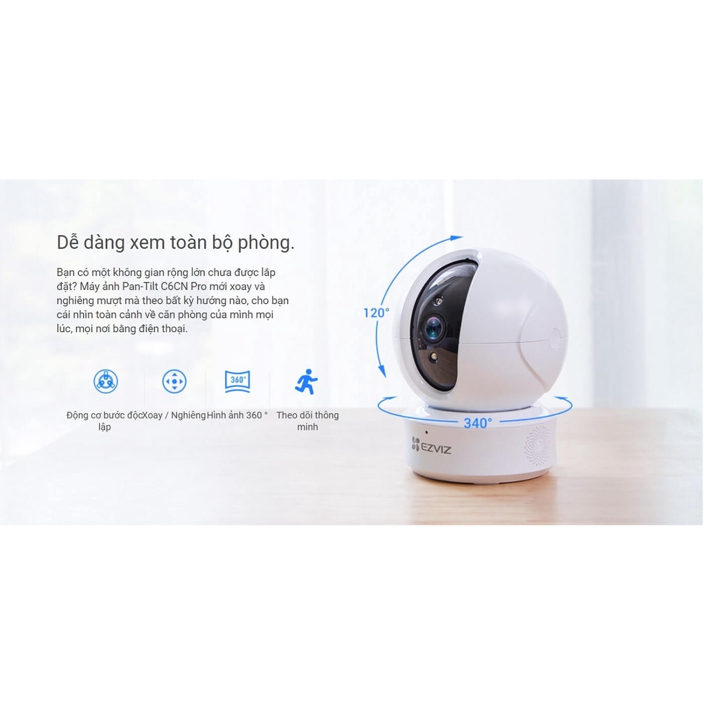 Camera wifi Ezviz AI 2K siêu nét, đàm thoại, xoay 360 độ, C6N C6CN 4MP 2K