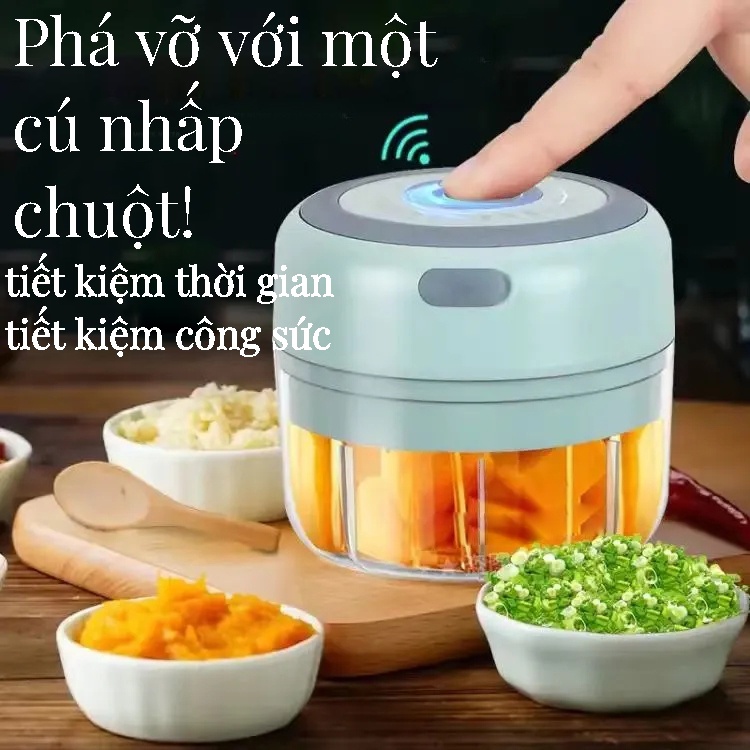 Máy xay tỏi mini điện USB có thể sạc lại 100ml Máy nghiền tỏi bằng thép không gỉ màu xanh lá cây