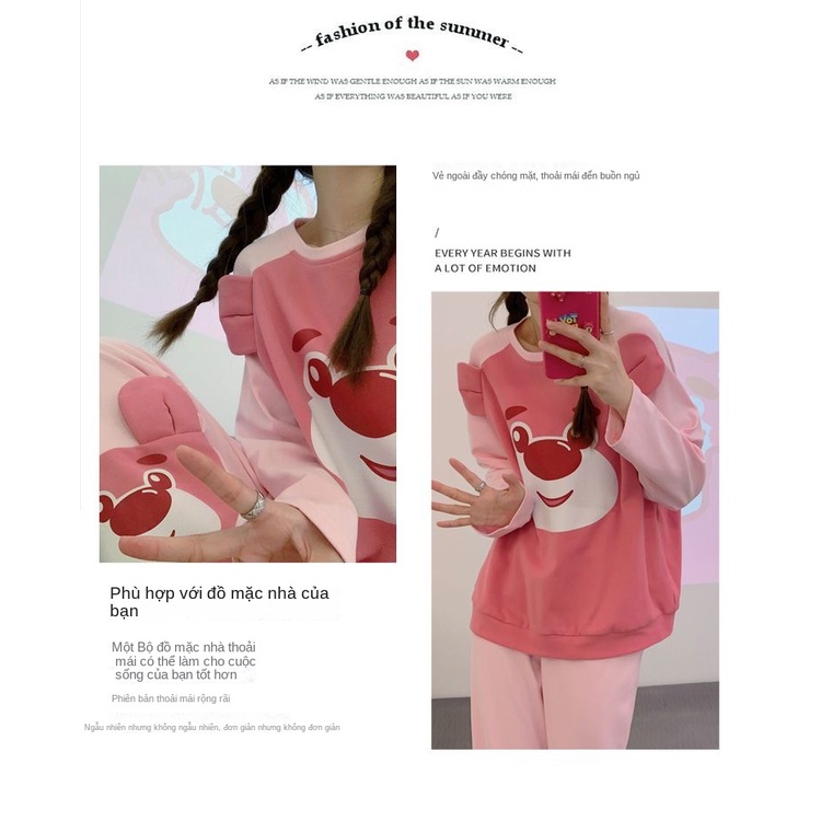 Bộ Đồ Ngủ Bằng Cotton Nguyên Chất In Hình Gấu Hoạt Hình Dễ Thương Thời Trang Mùa Xuân Cho Nữ