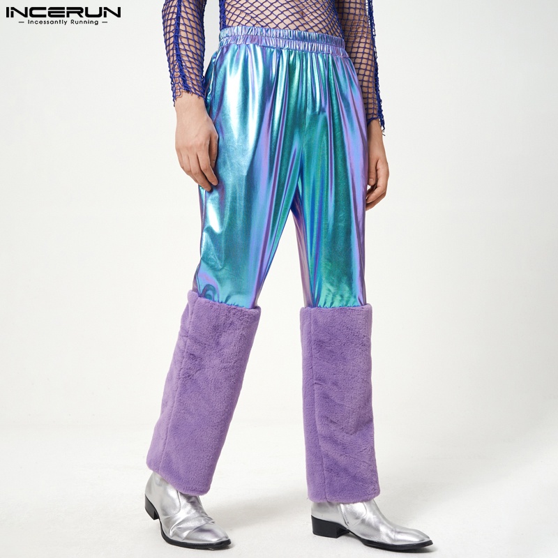 Quần INCERUN cạp cao màu flash phối lông thời trang cá tính