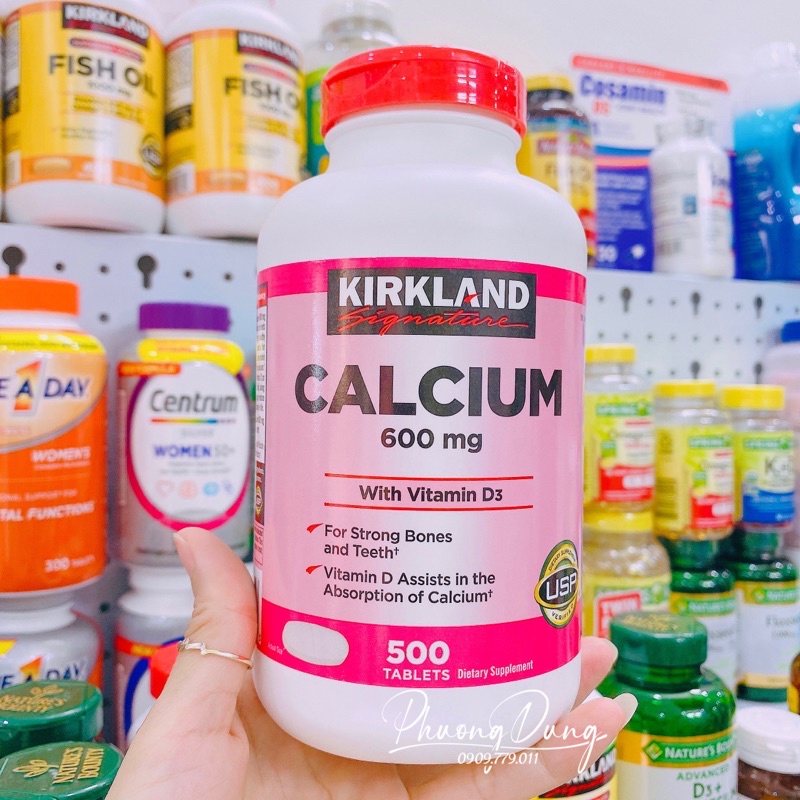 500 Viên uống bổ sung canxi Calcium with vitamin D3 600mg Kirkland canxi hồng chuẩn Mỹ
