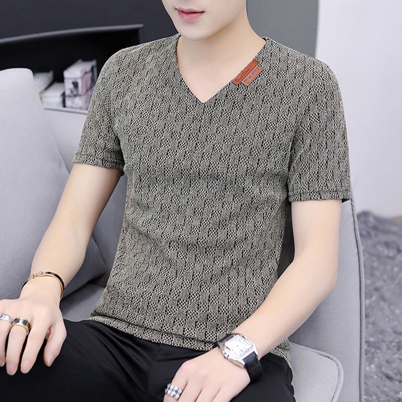 Áo Thun Tay Ngắn Cổ Chữ V Phong Cách Hàn Quốc Thời Trang Mùa Hè Cho Nam