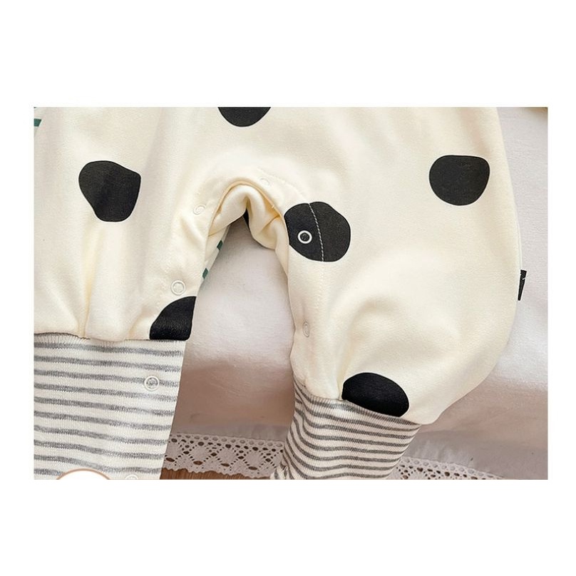 Bộ Áo Liền Quần Tay Dài In Họa Tiết Kẻ Sọc Dễ Thương Thời Trang Mùa Xuân Cho Bé Sơ Sinh