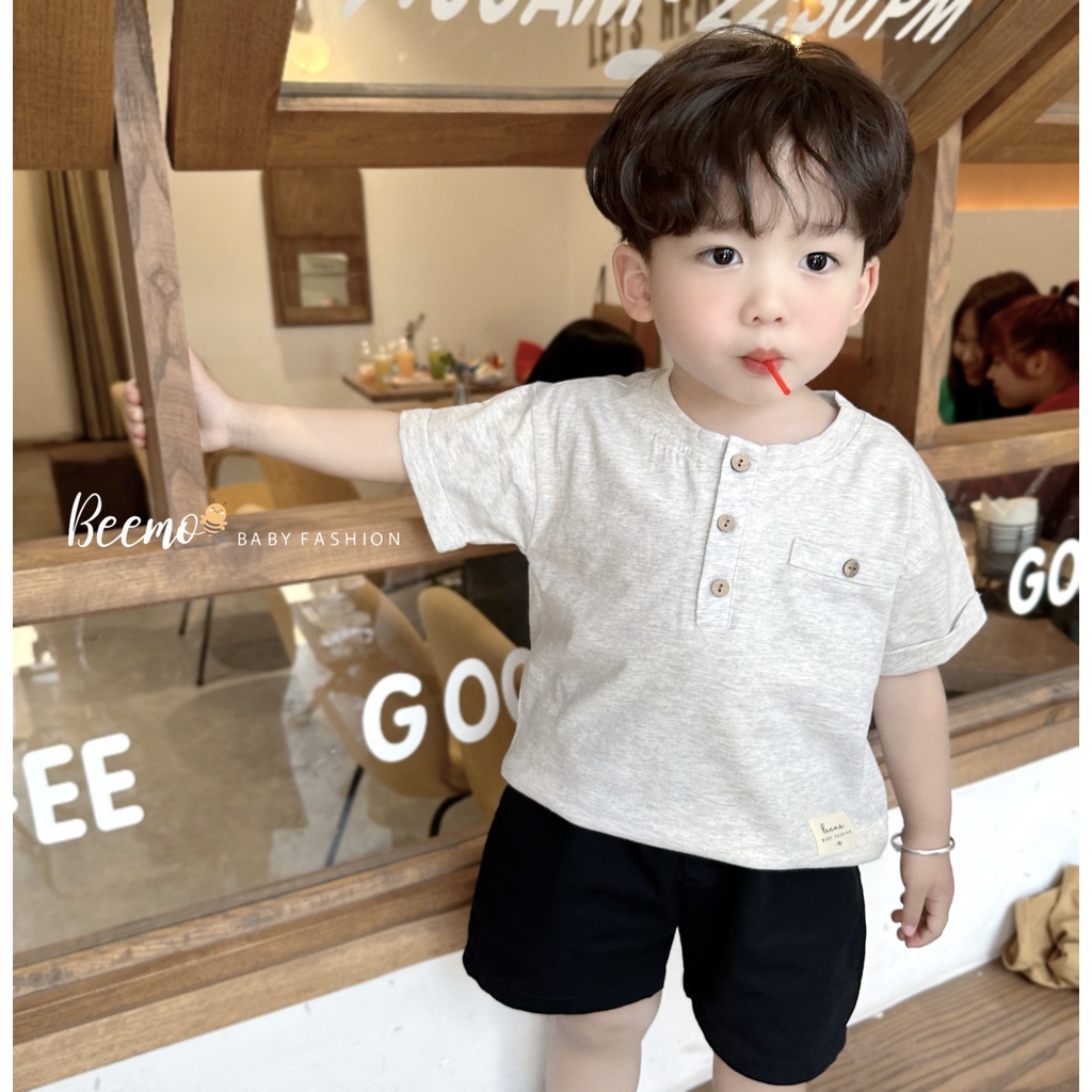 Áo phông đính cúc dừa cộc tay Beemo cho bé trai
