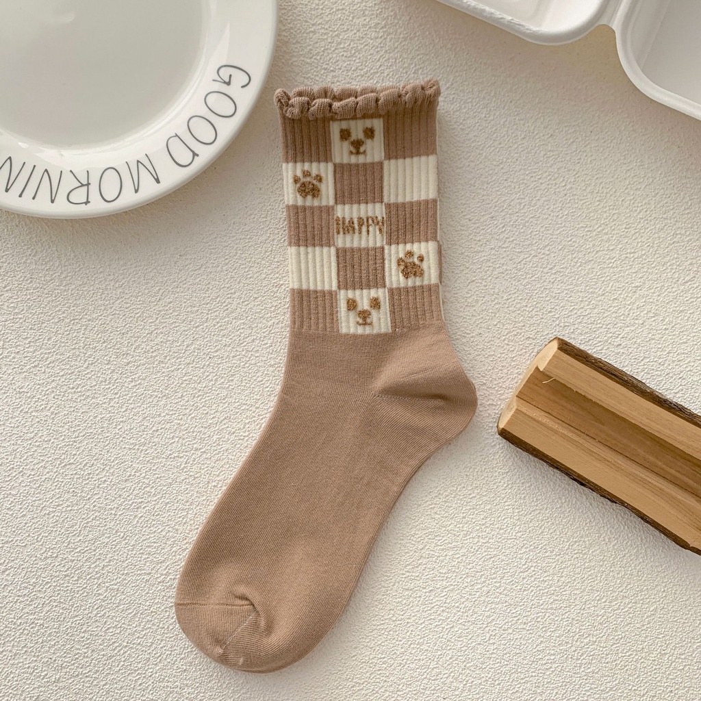 Vớ Cotton Dày Dặn In Họa Tiết Gấu Dễ Thương Thời Trang Thu Đông Cho Nữ CFH JP5
