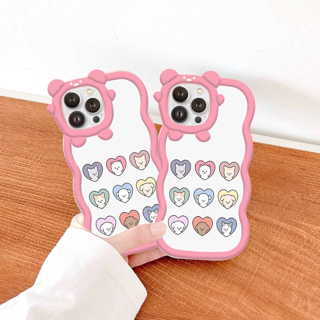 Ốp lưng iphone nhiều mèo tim cực dễ thương viền gấu sóng Apple iphone Case 7 8 plus 12 Pro max 11 Pro X XS MAX XR 13 14