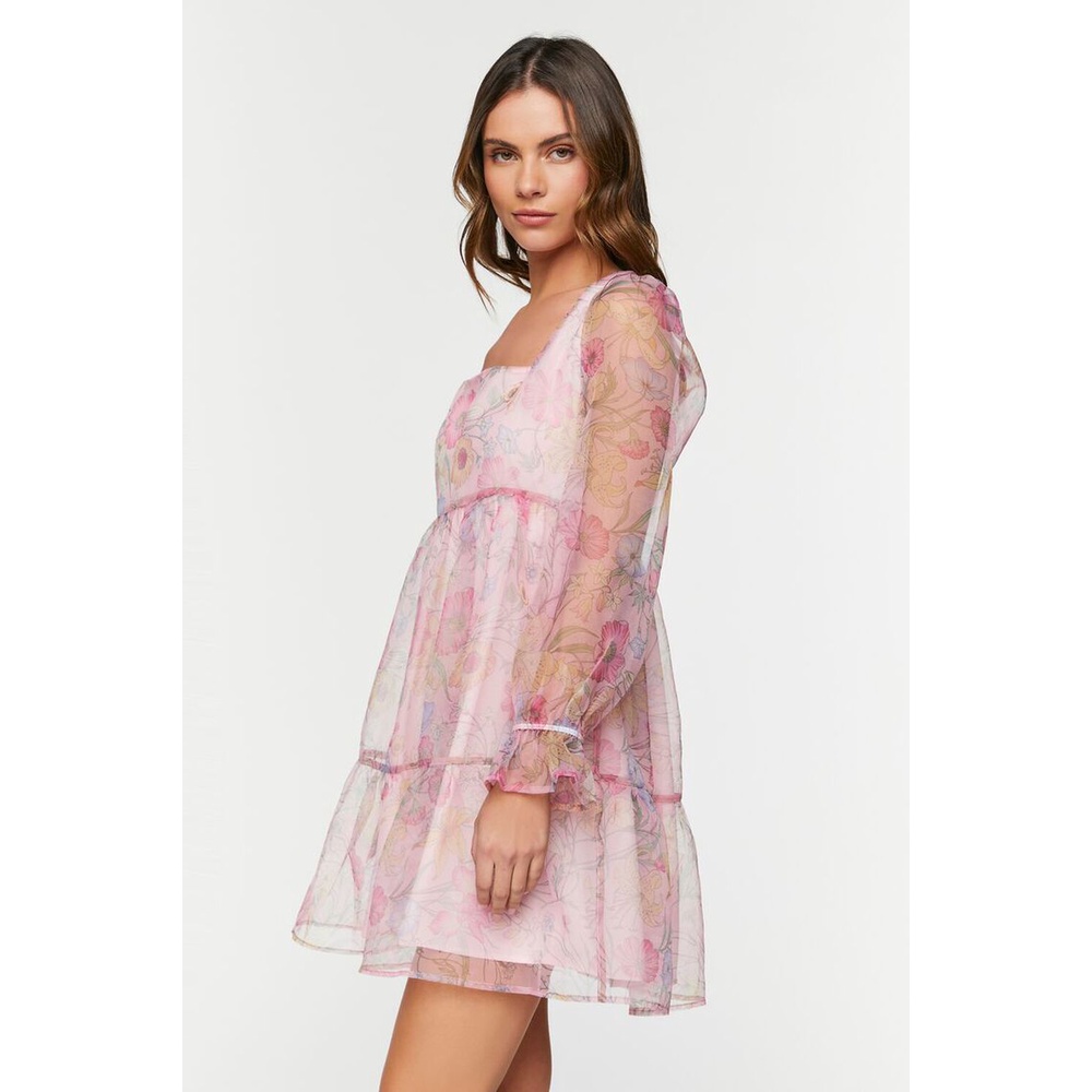 Đầm hoa Babydoll tay bồng - Organza Floral Babydoll Mini Dress