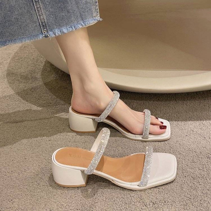 Xăng đan Cao Gót Hở Ngón Đính Đá Hình Ngôi Sao / Trái Tim Màu Bạc Thời Trang Cho Nữ