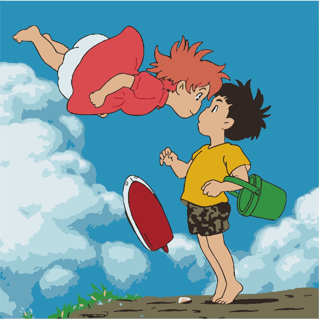 Tranh tô màu theo số Anime Ponyo cặp đôi làm quà tặng cho người yêu, quà sinh nhật, tranh số hóa trang trí tường