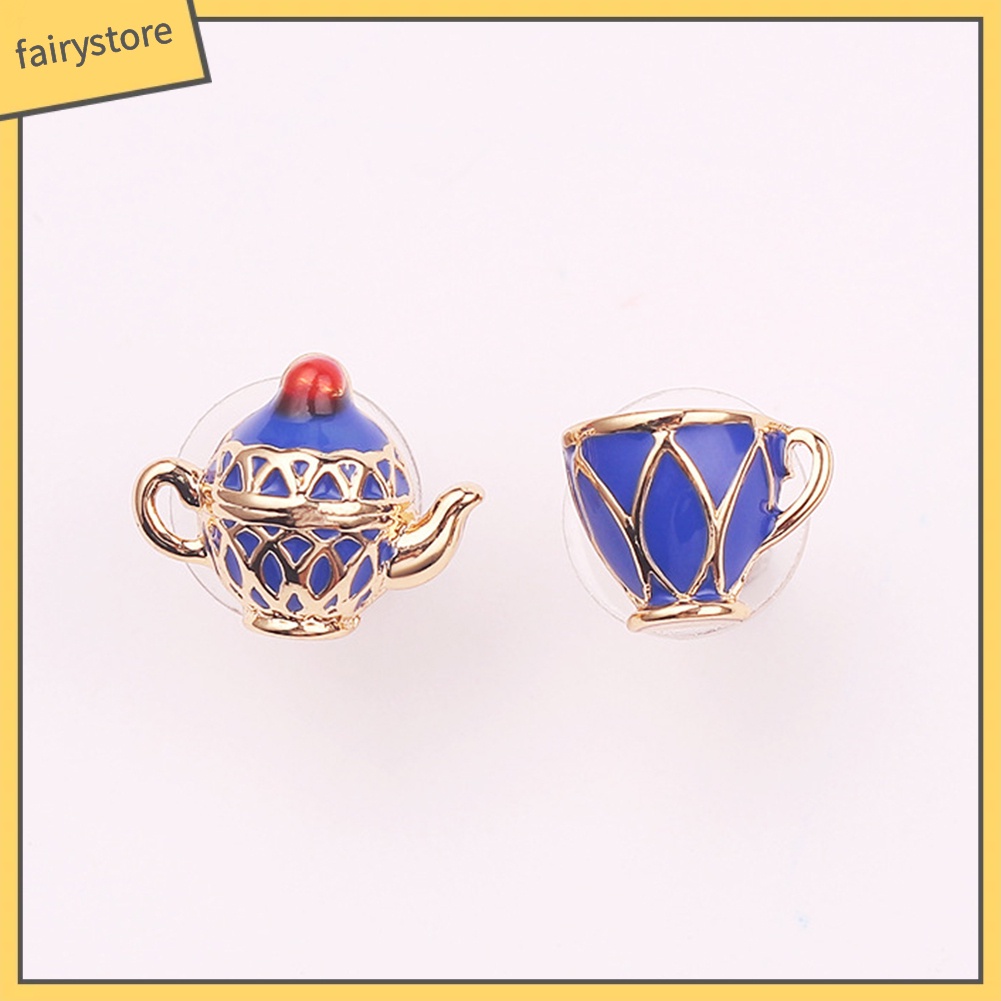 Khuyên Tai Hình Ấm Trà Tráng Men Không Đối Xứng Vintage Fairy1 [Fairy1]