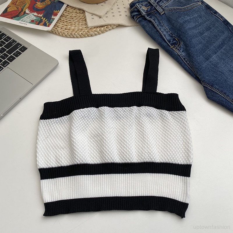 Áo Tank Top Sát Nách Kẻ Sọc Màu Sắc Tương Phản Cá Tính Cho Nữ