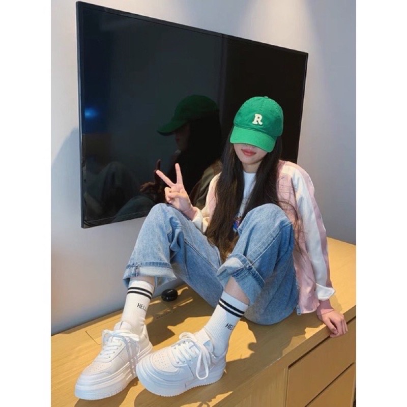 Giày thể thao nữ đế độn 5cm STO Full trắng cao cấp Giày thể thao tăng chiều cao phong cách